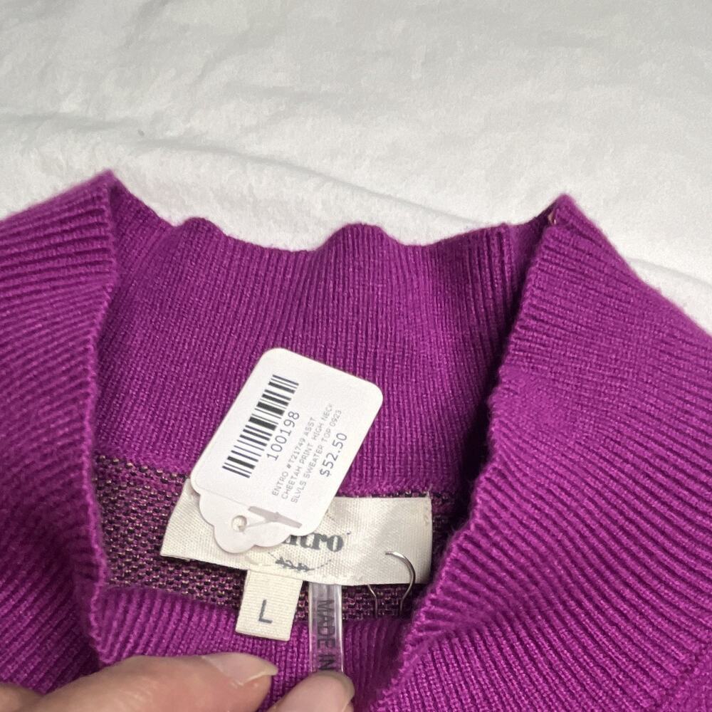 entro Purple Knit Mock Neck Animal Print Short Sleeve Pullover Sweater L - Picture 3 of 8